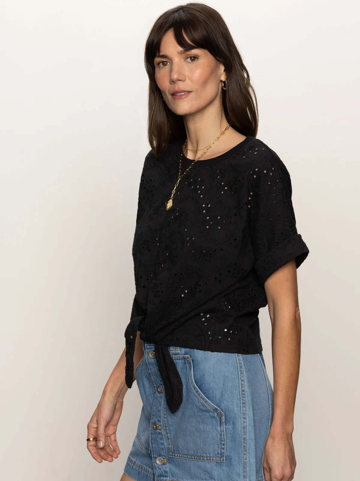 All Day Eyelet Tee Black