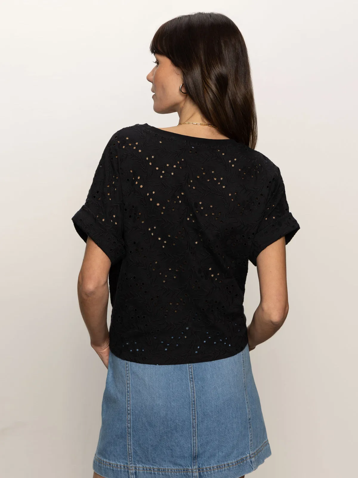 All Day Eyelet Tee Black