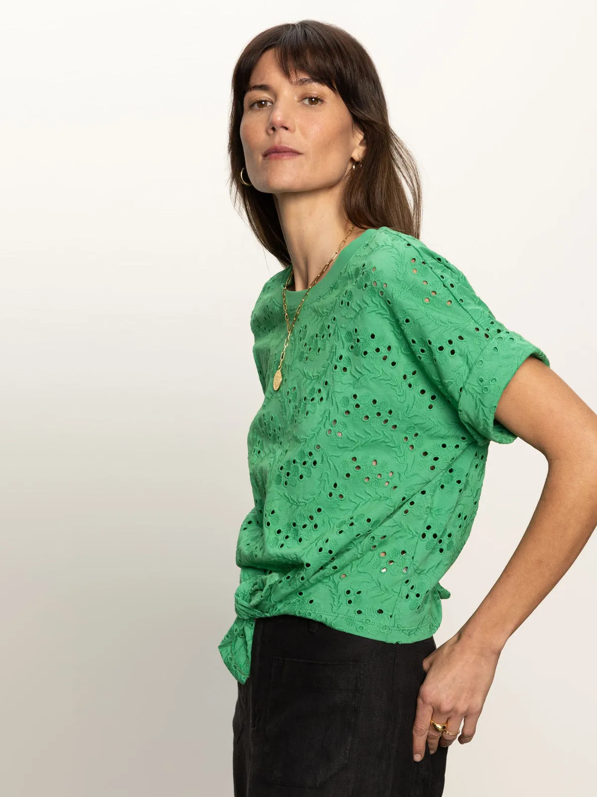 All Day Eyelet Tee Palm