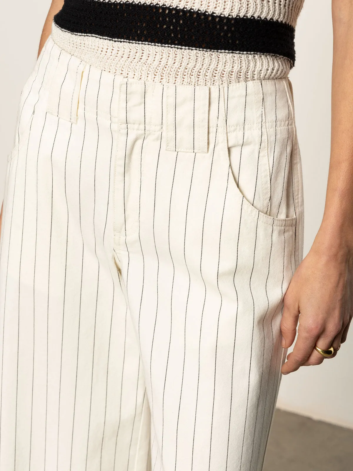 Arden Wide Leg Jeans Bleached White Pinstripe