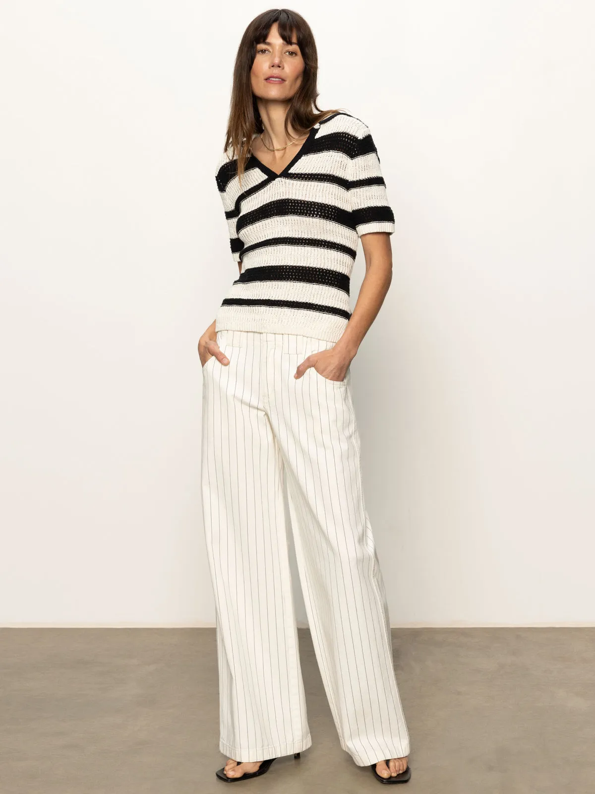 Arden Wide Leg Jeans Bleached White Pinstripe