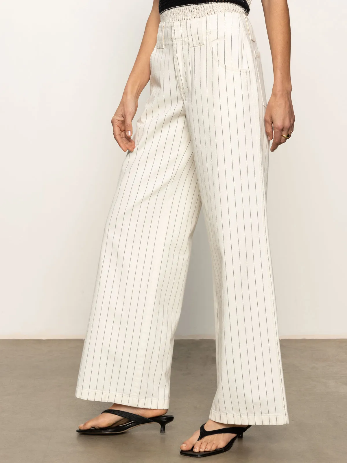 Arden Wide Leg Jeans Bleached White Pinstripe