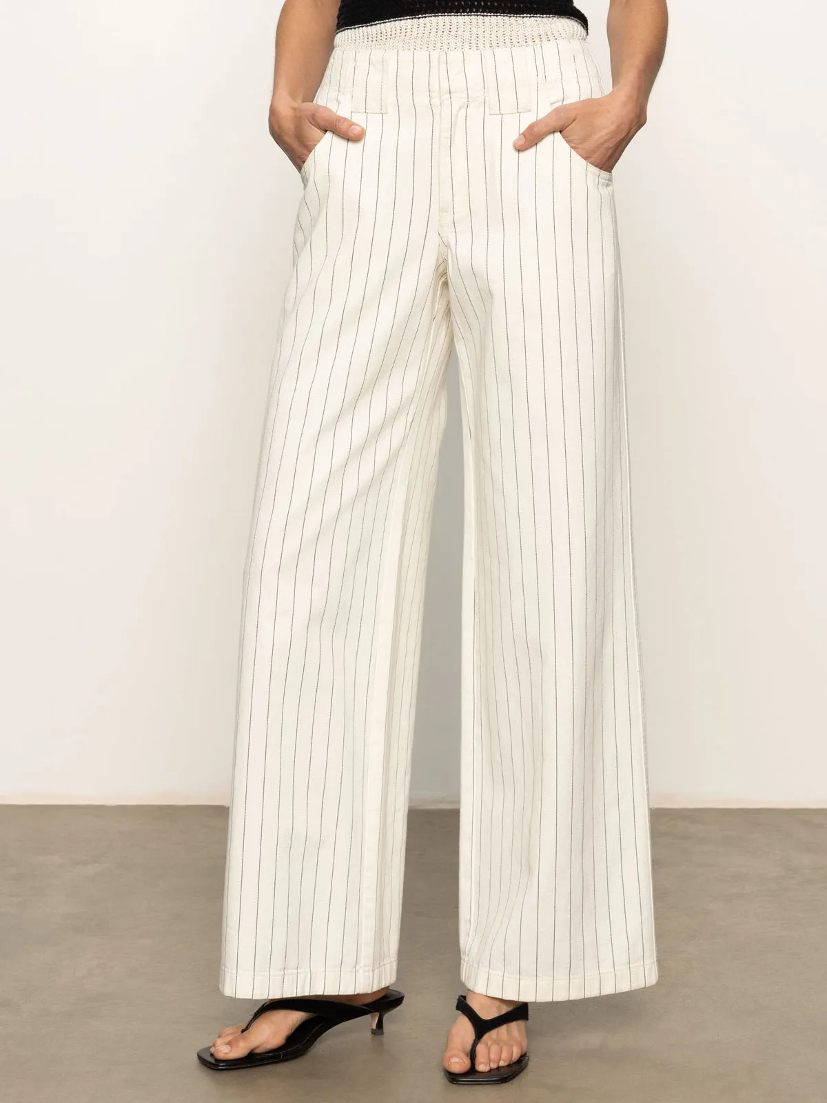 Arden Wide Leg Jeans Bleached White Pinstripe
