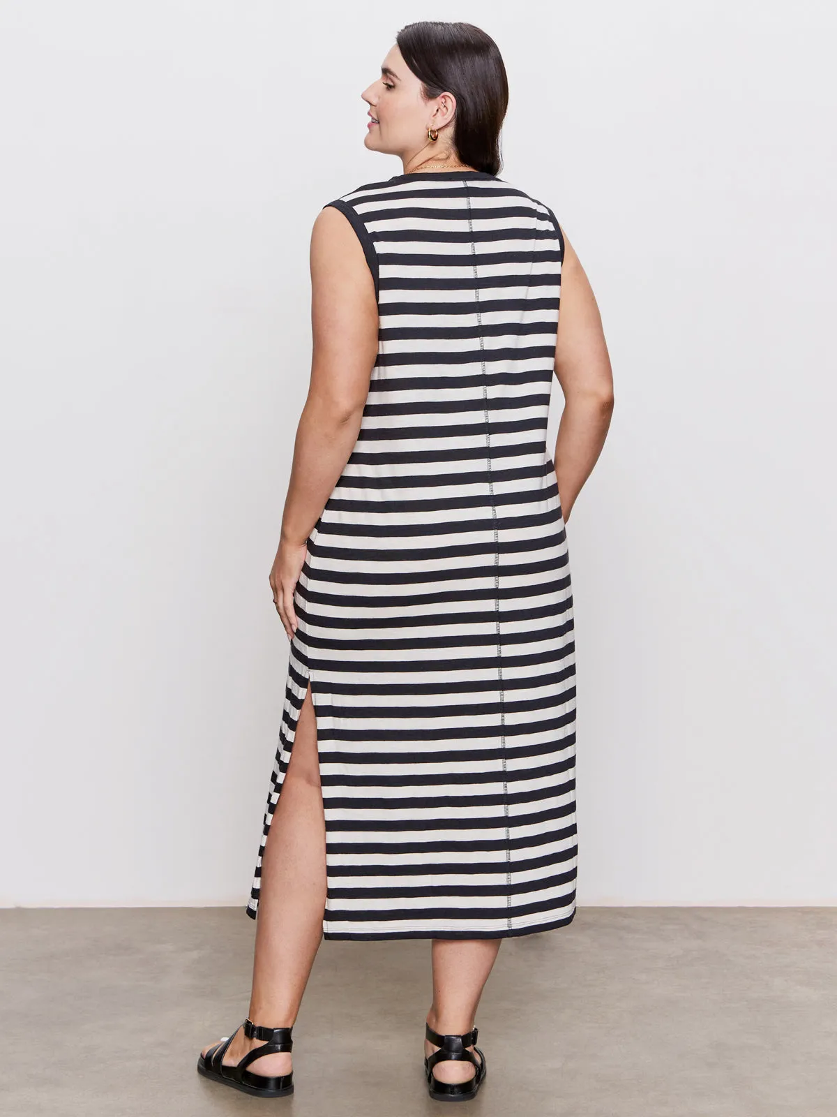 Contrast Trim Maxi Dress Black Macrame Stripe Extended Sizing