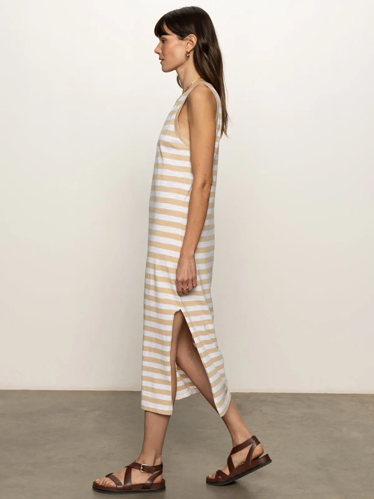 Contrast Trim Maxi Dress Sandstone White Stripe