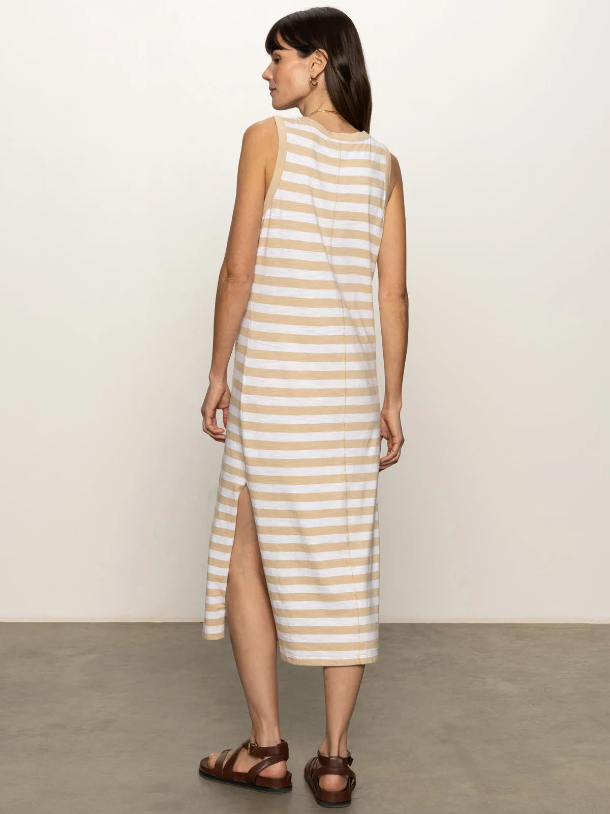 Contrast Trim Maxi Dress Sandstone White Stripe
