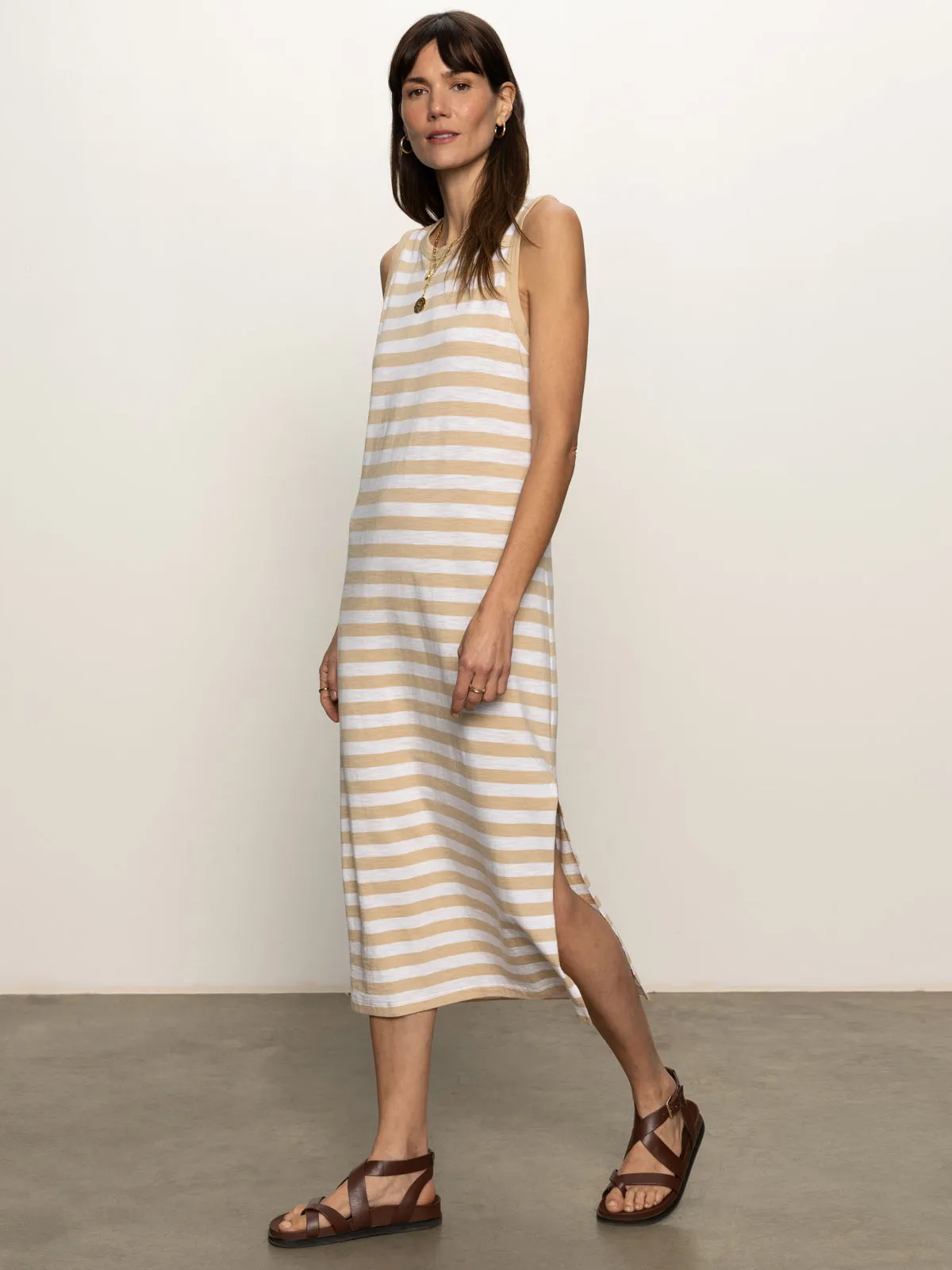 Contrast Trim Maxi Dress Sandstone White Stripe