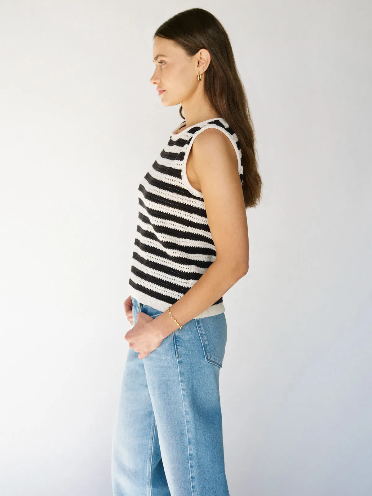 Crochet Shell Sweater Chalk Black Stripe