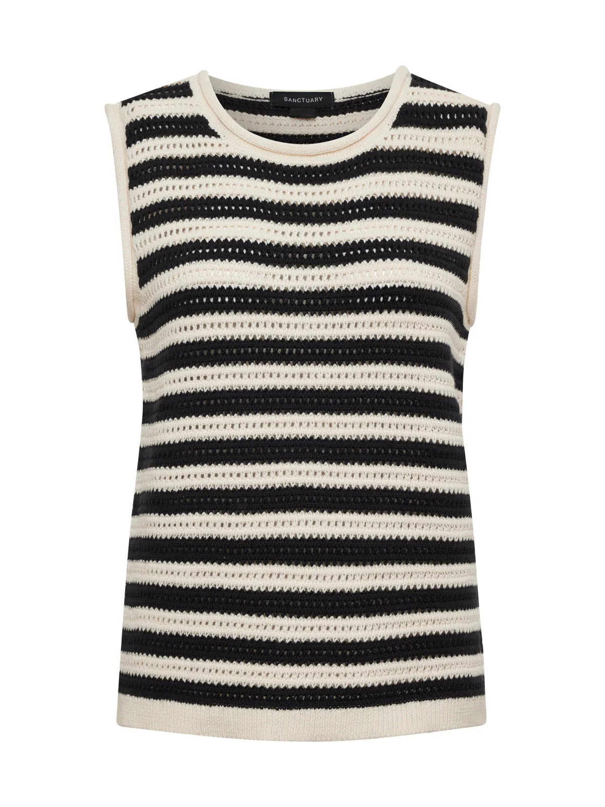 Crochet Shell Sweater Chalk Black Stripe
