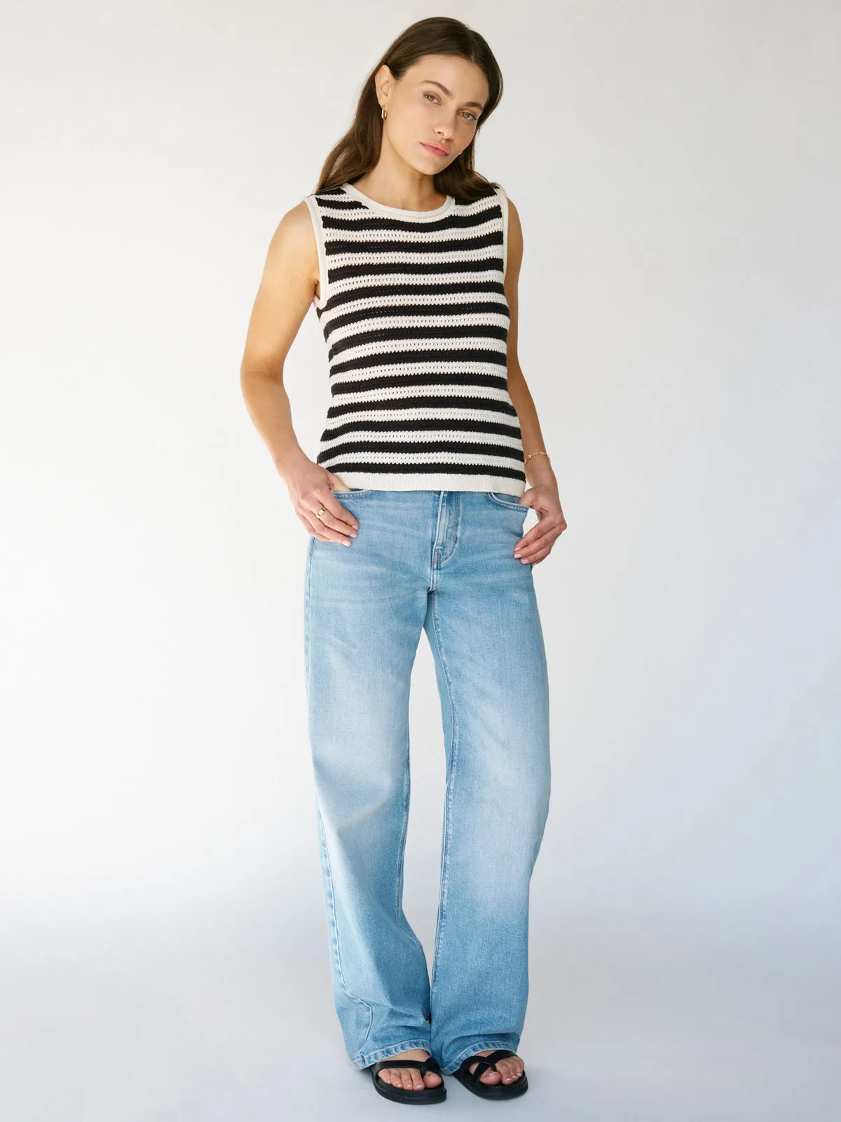 Crochet Shell Sweater Chalk Black Stripe