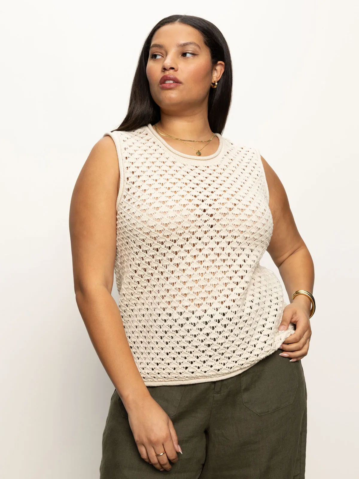Crochet Shell Sweater Eco Natural Extended Sizing