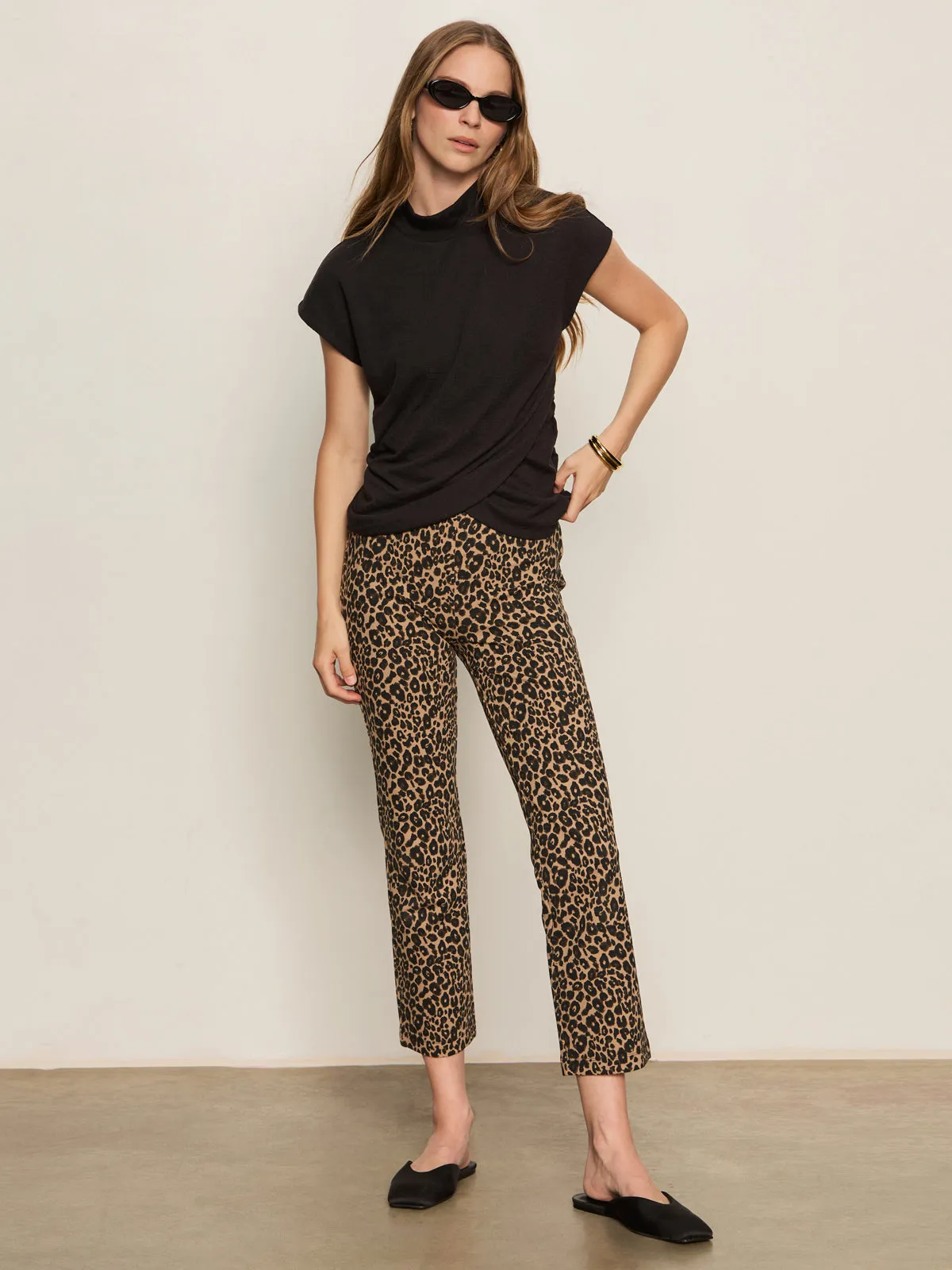 Draped Sleeveless Mock Neck Top Black