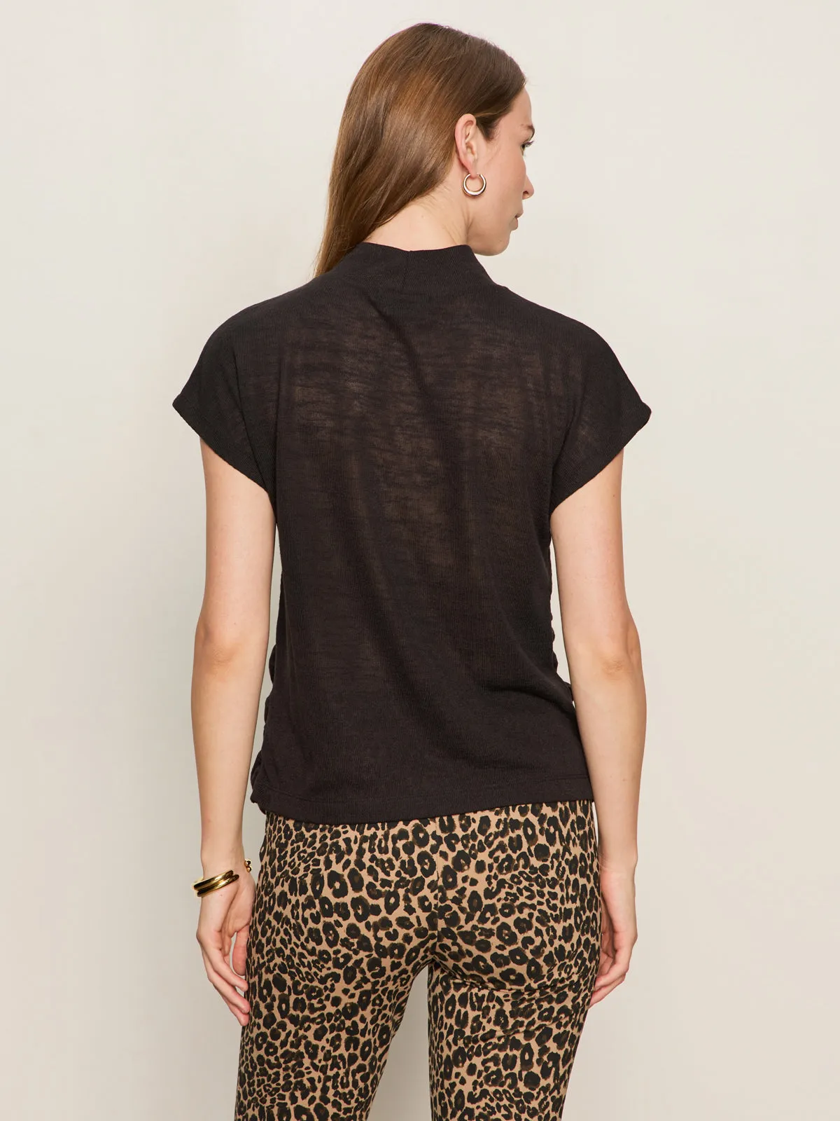 Draped Sleeveless Mock Neck Top Black