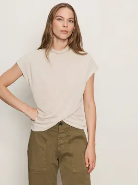 Draped Sleeveless Mock Neck Top Mother Of Pearl