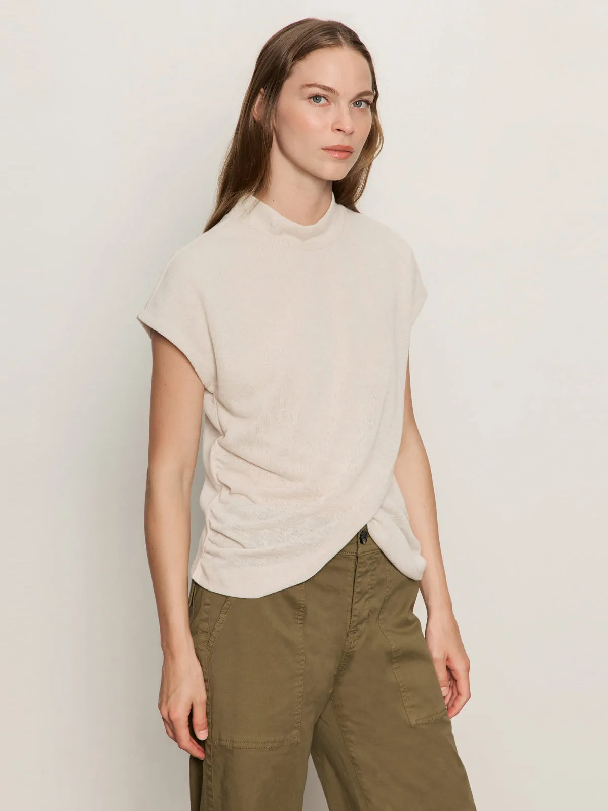Draped Sleeveless Mock Neck Top Mother Of Pearl