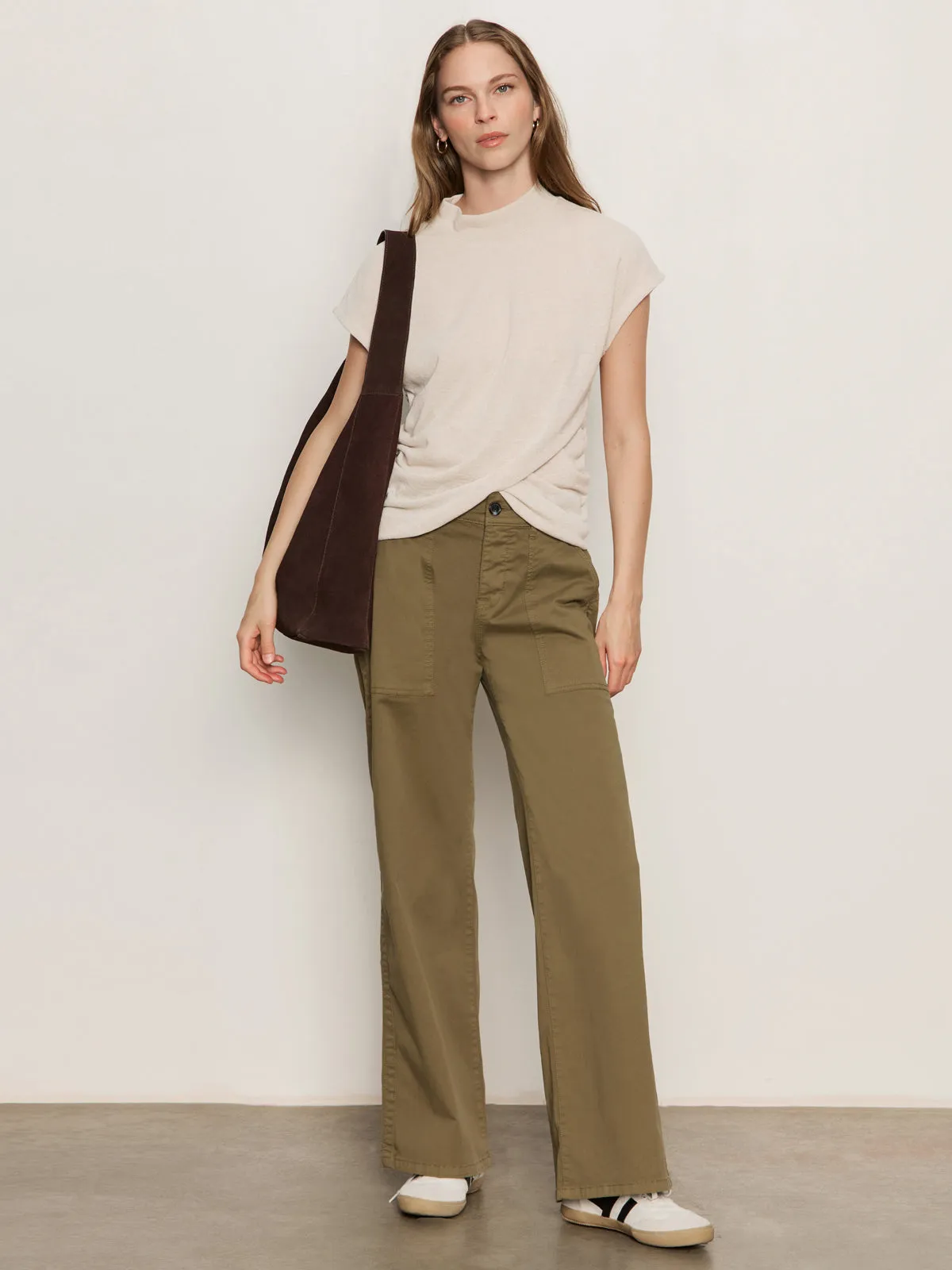 Draped Sleeveless Mock Neck Top Mother Of Pearl