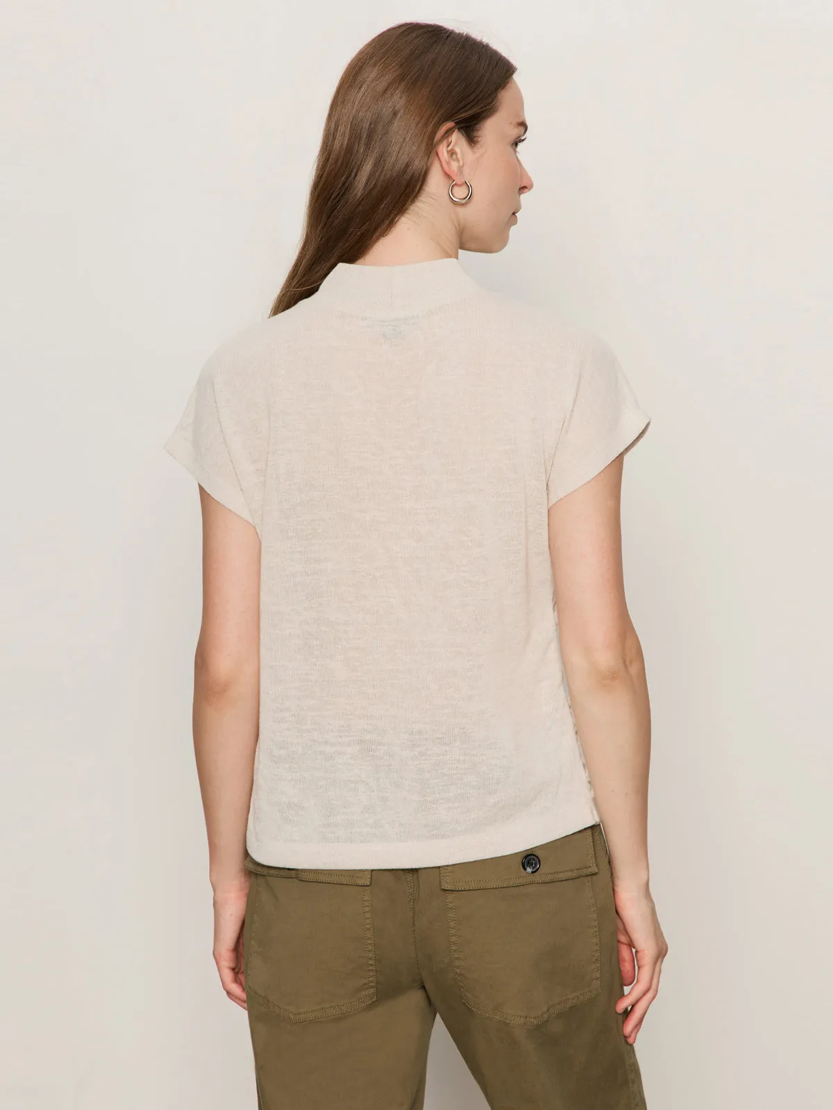 Draped Sleeveless Mock Neck Top Mother Of Pearl