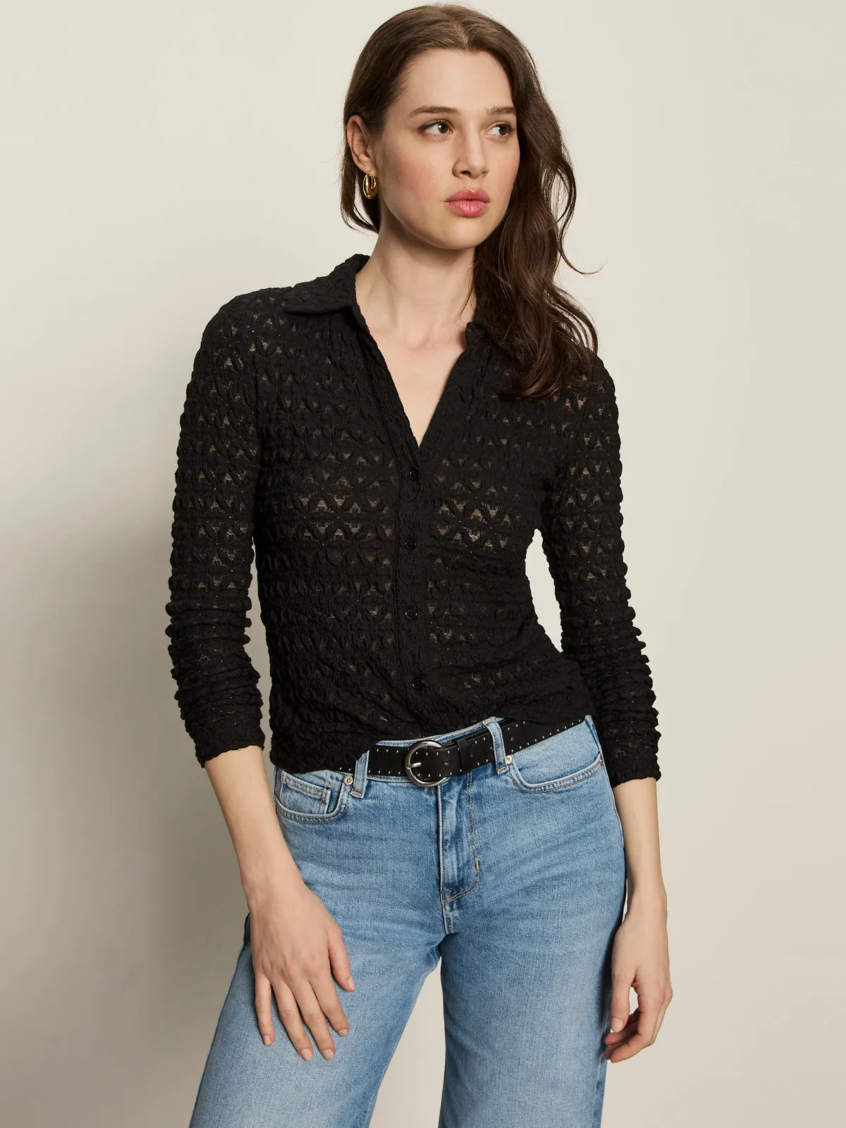 Dreamgirl Lace Button Up Top Black
