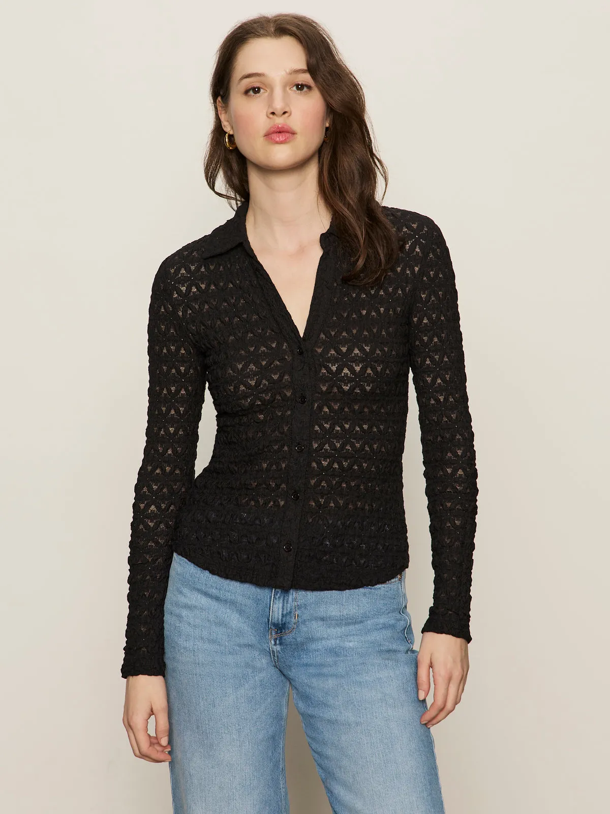 Dreamgirl Lace Button Up Top Black