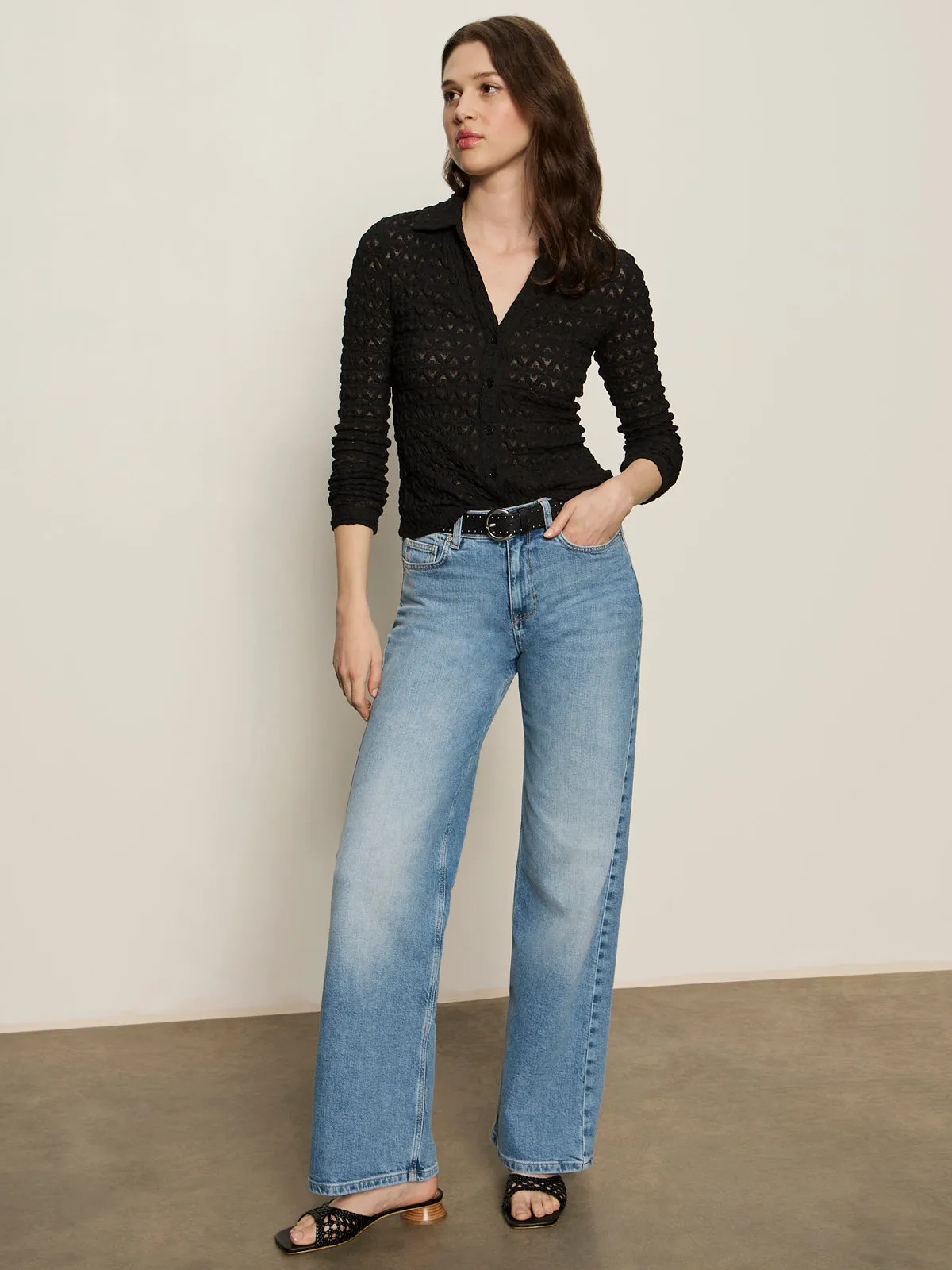 Dreamgirl Lace Button Up Top Black