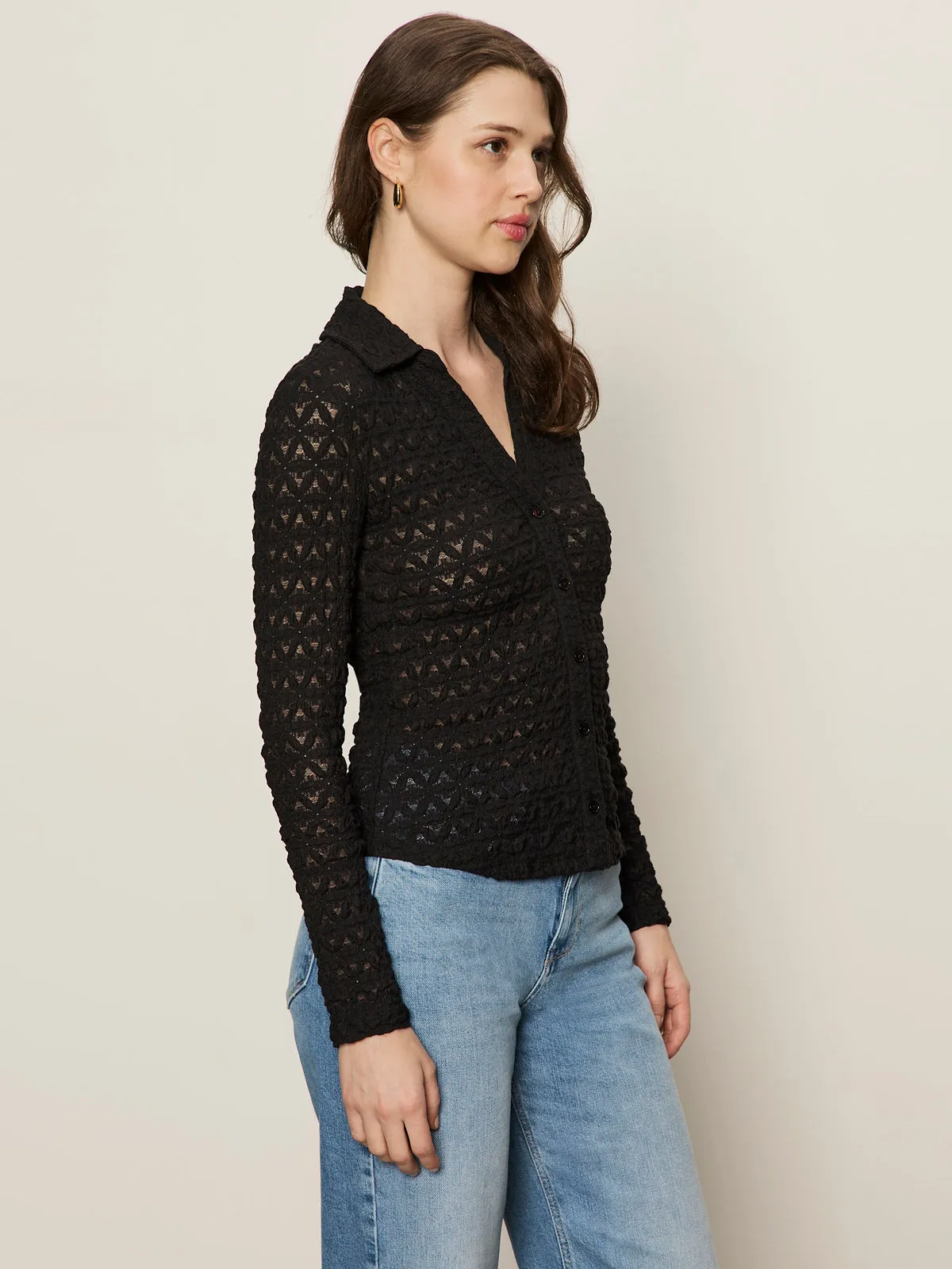 Dreamgirl Lace Button Up Top Black