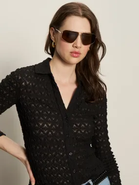 Dreamgirl Lace Button Up Top Black