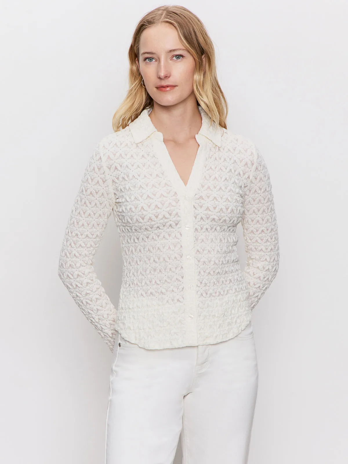 Dreamgirl Lace Button Up Top Chalk