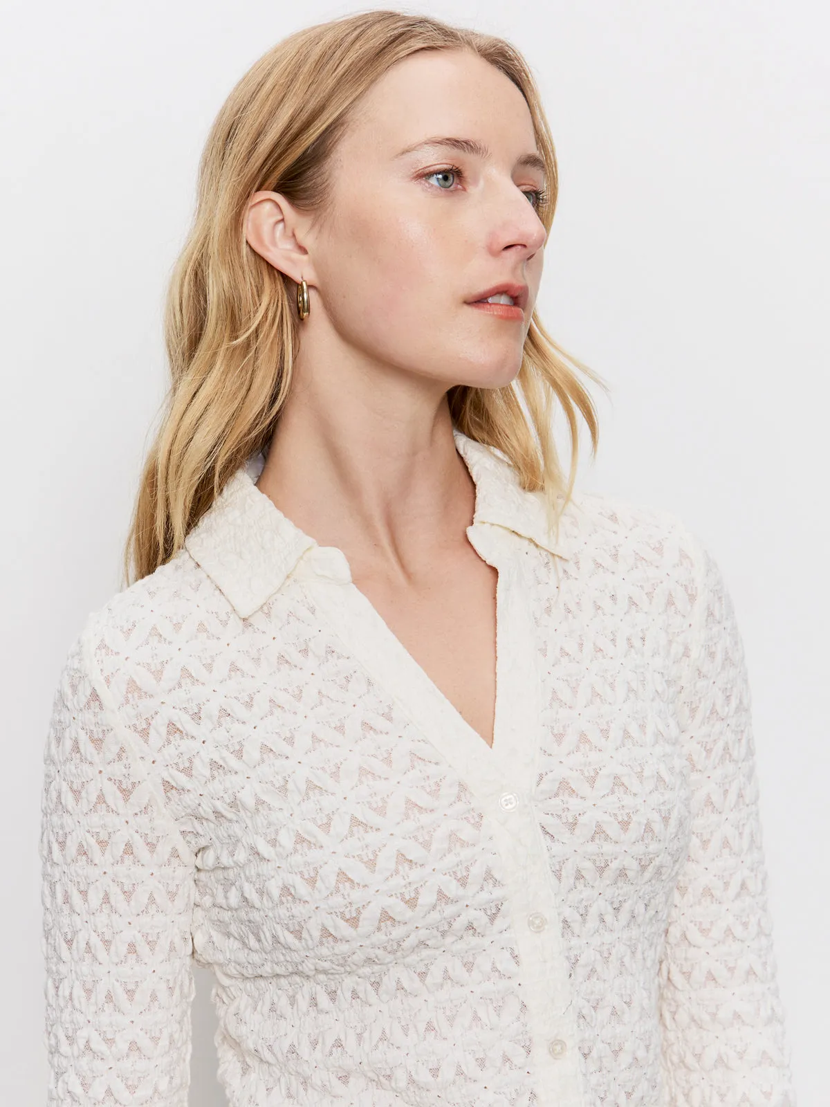 Dreamgirl Lace Button Up Top Chalk