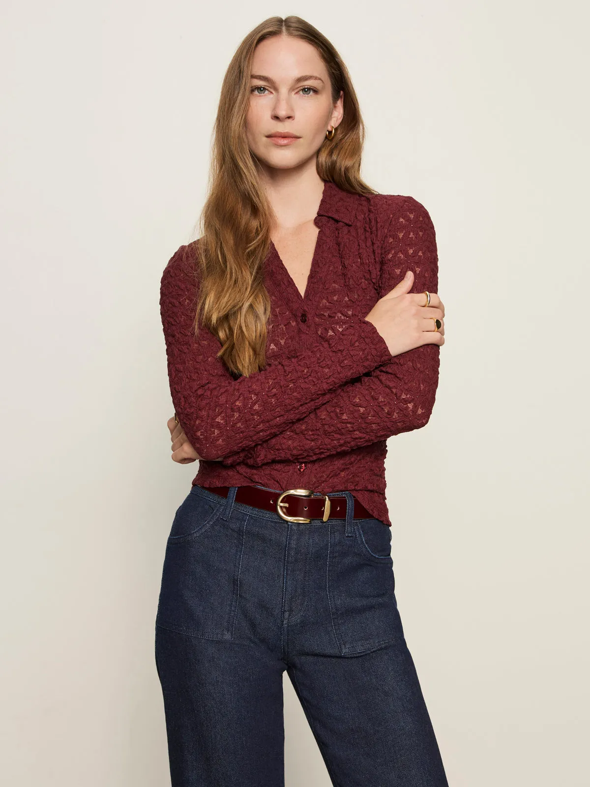 Dreamgirl Lace Button Up Top Night Berry