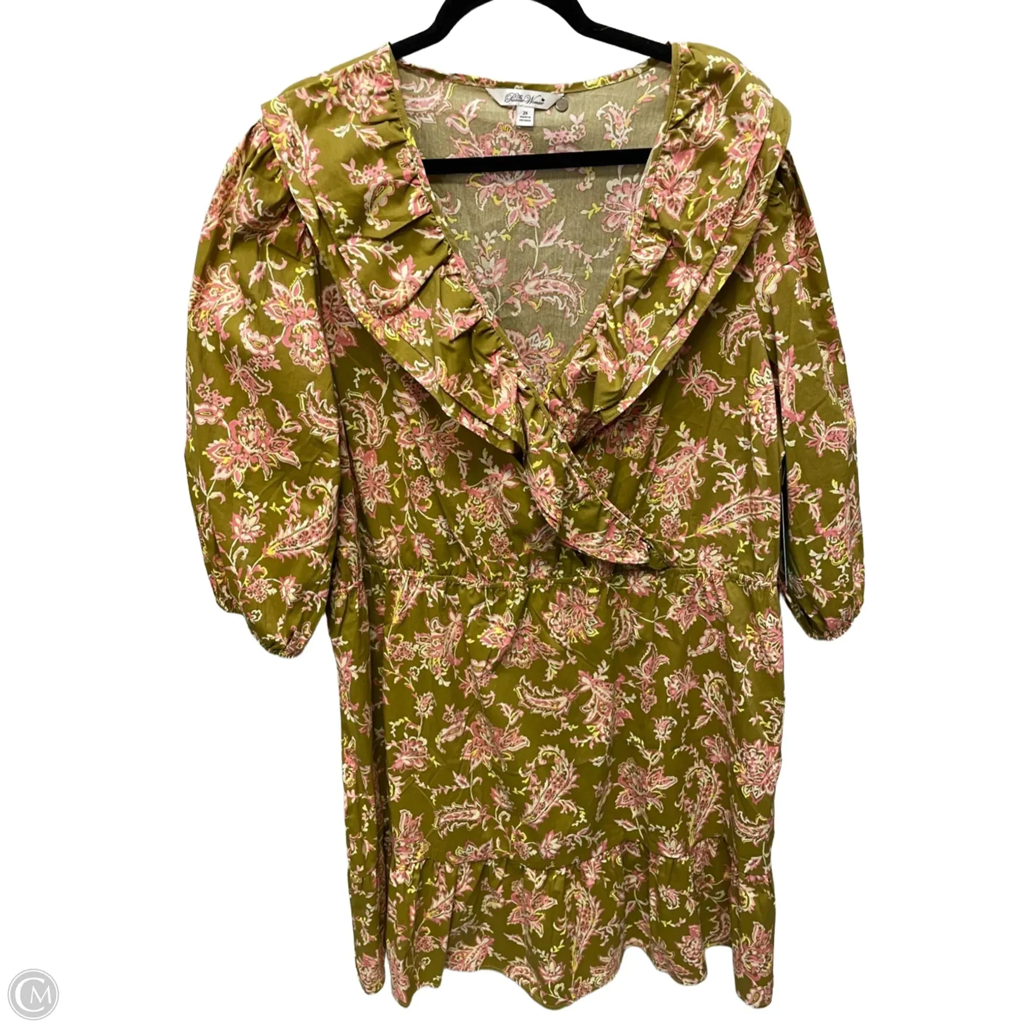 Dress Casual Short By The Pioneer Woman In Green & Pink, Size: 2x