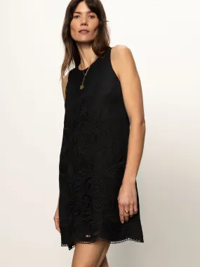 Embroidered Blooms Dress Black