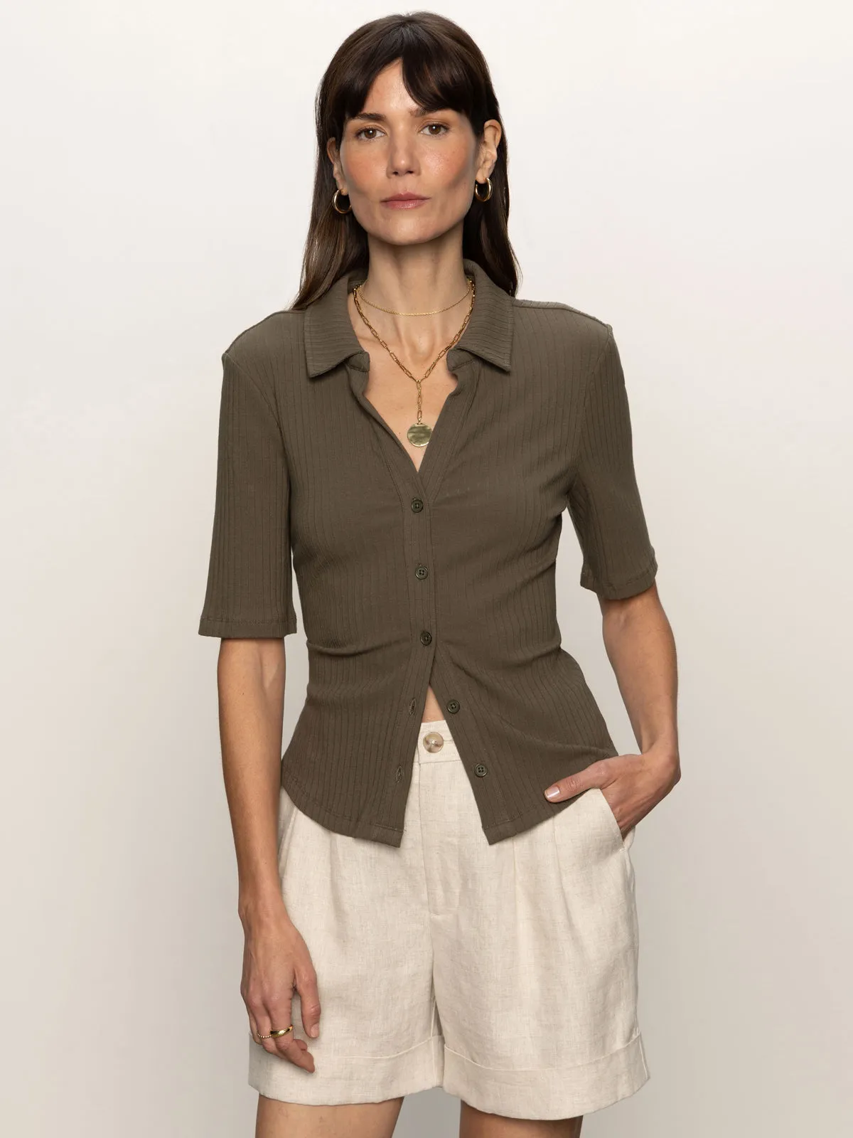 Half Sleeve Ribbed Knit Shirt Kalamata