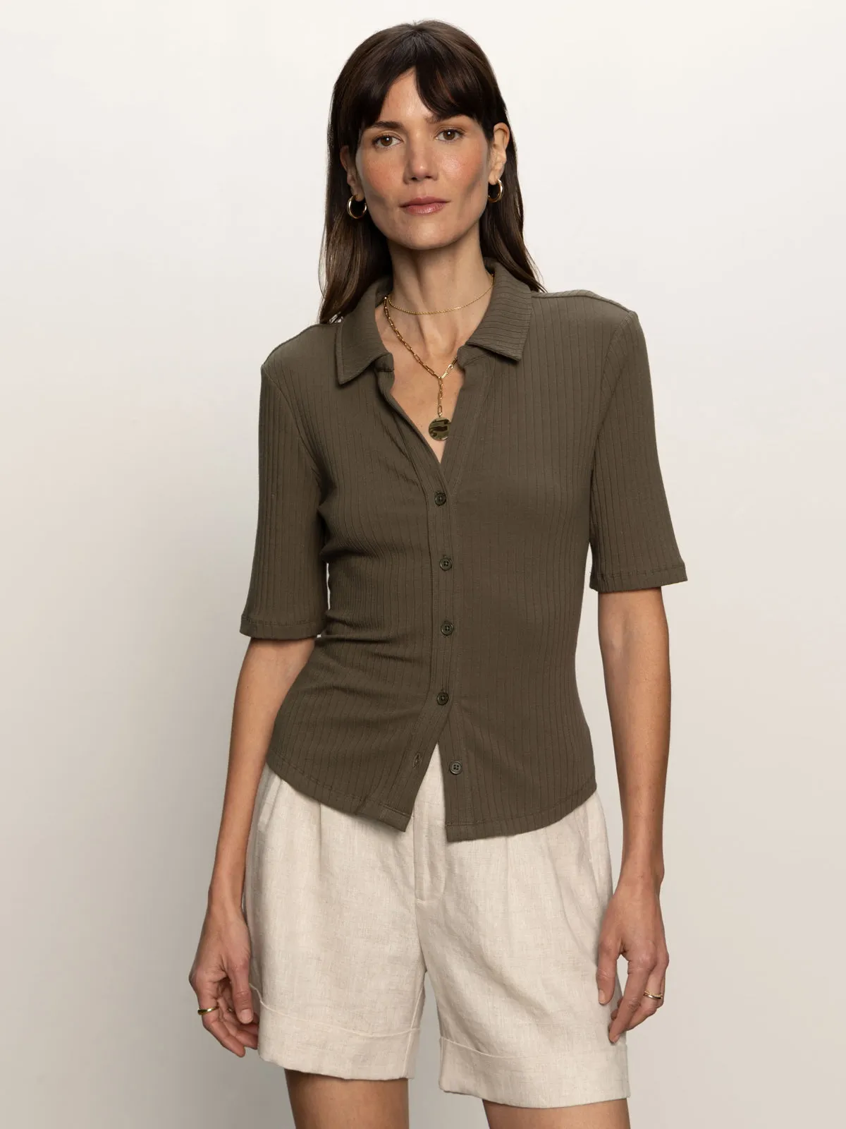 Half Sleeve Ribbed Knit Shirt Kalamata