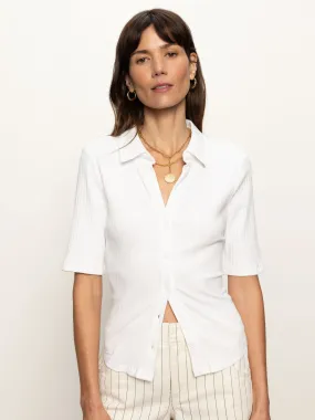 Half Sleeve Ribbed Knit Shirt White