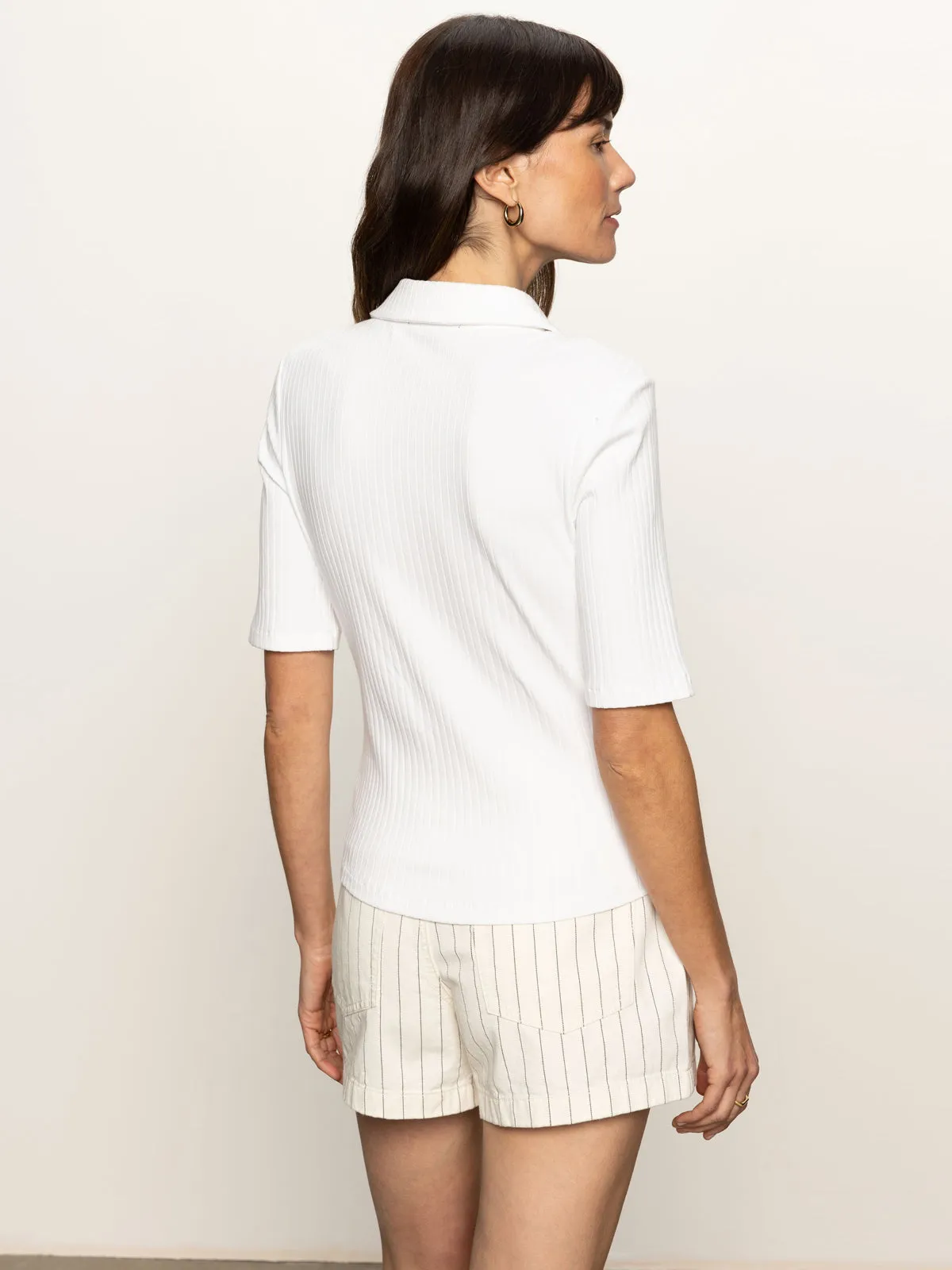 Half Sleeve Ribbed Knit Shirt White