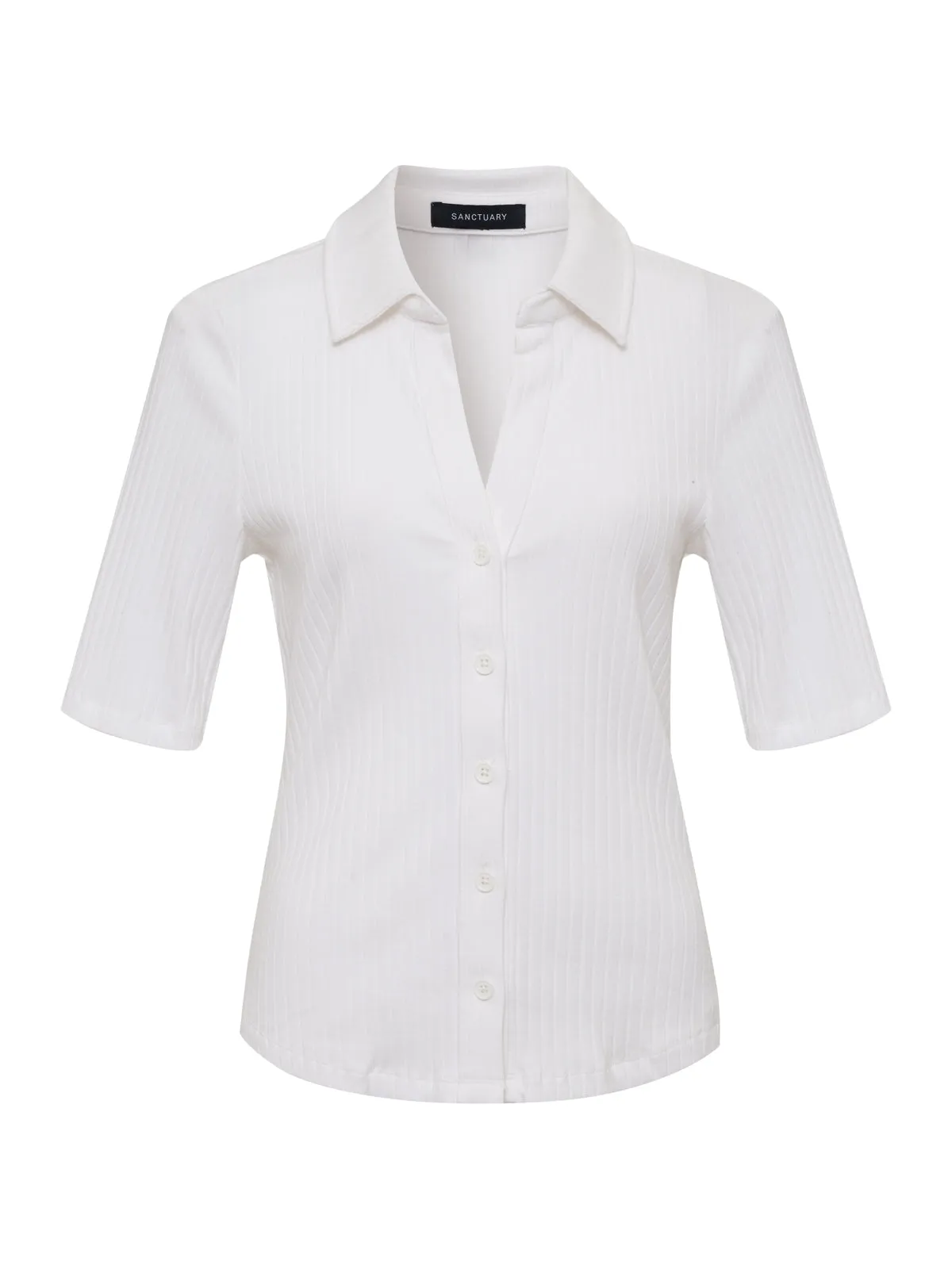 Half Sleeve Ribbed Knit Shirt White