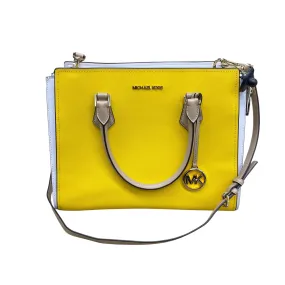 Handbag Designer By Michael Kors In White & Yellow, Size:Large