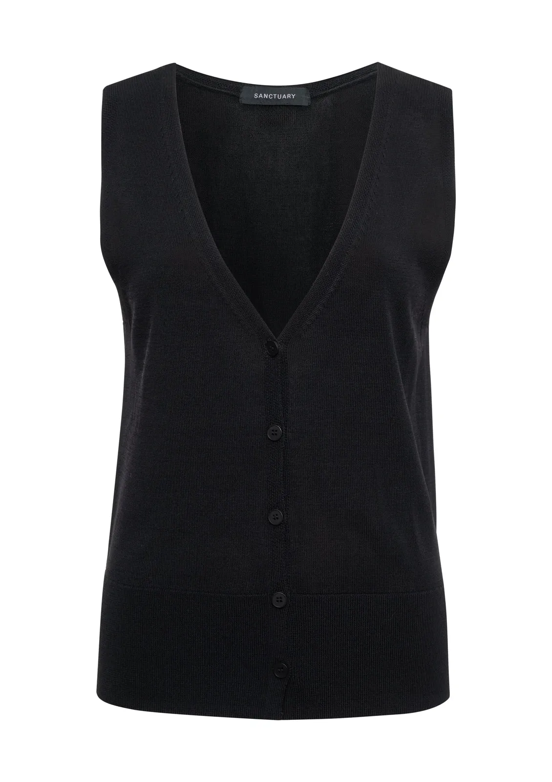 Knitted Button Front Top Black