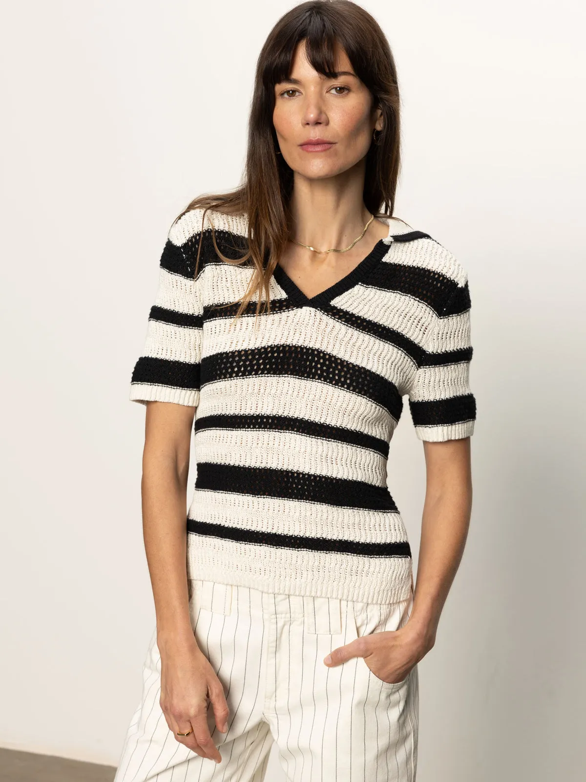 Knitted Collared Top Black Chalk