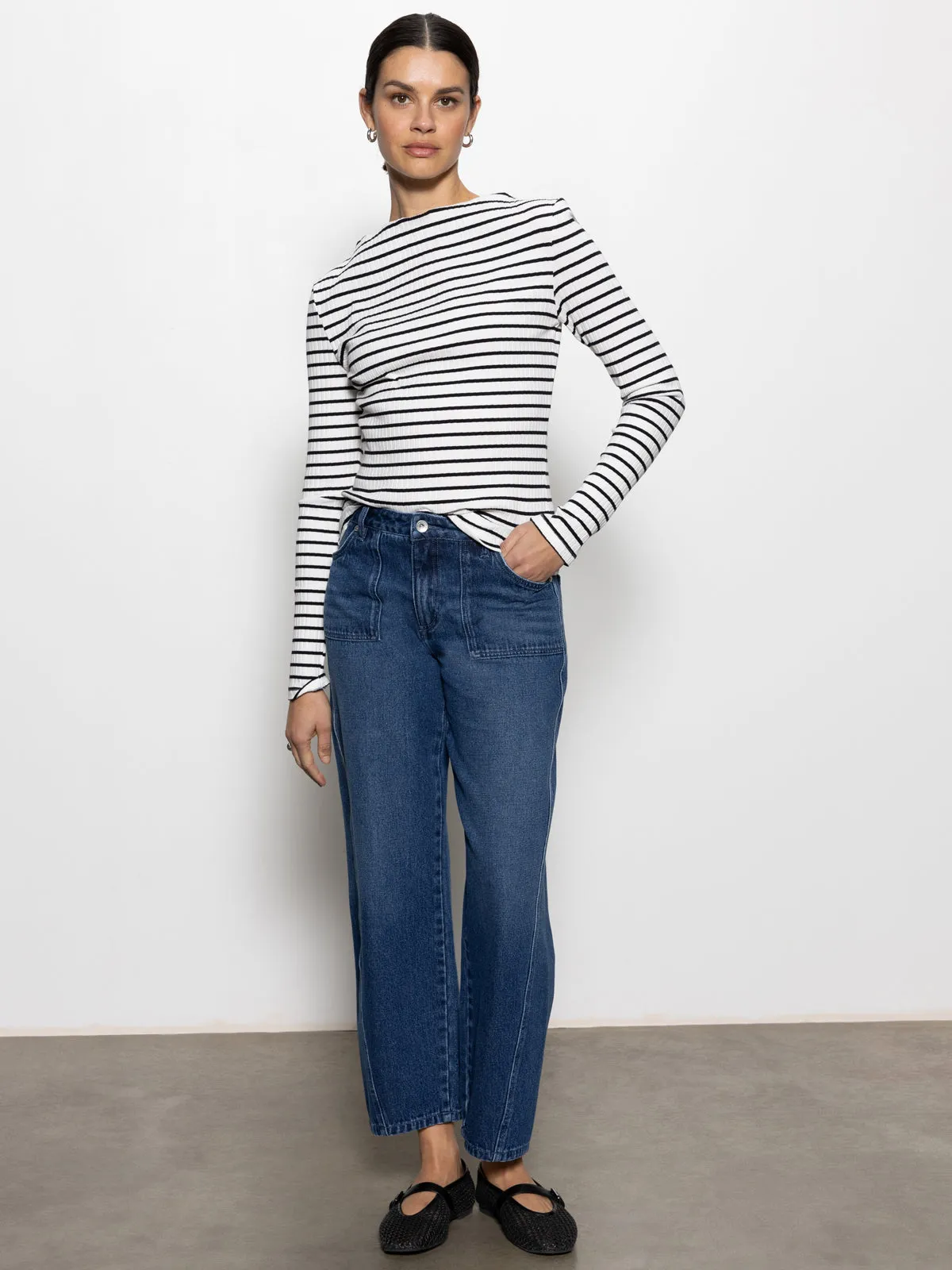 Long Sleeve Boatneck T-Shirt Chalk / Black Stripe