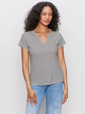 Notch Neck Tee Light Oat/Black Stripe