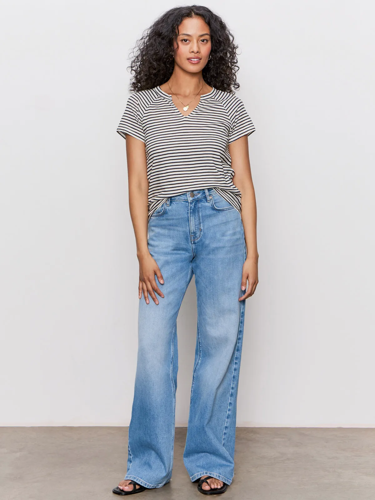 Notch Neck Tee Light Oat/Black Stripe