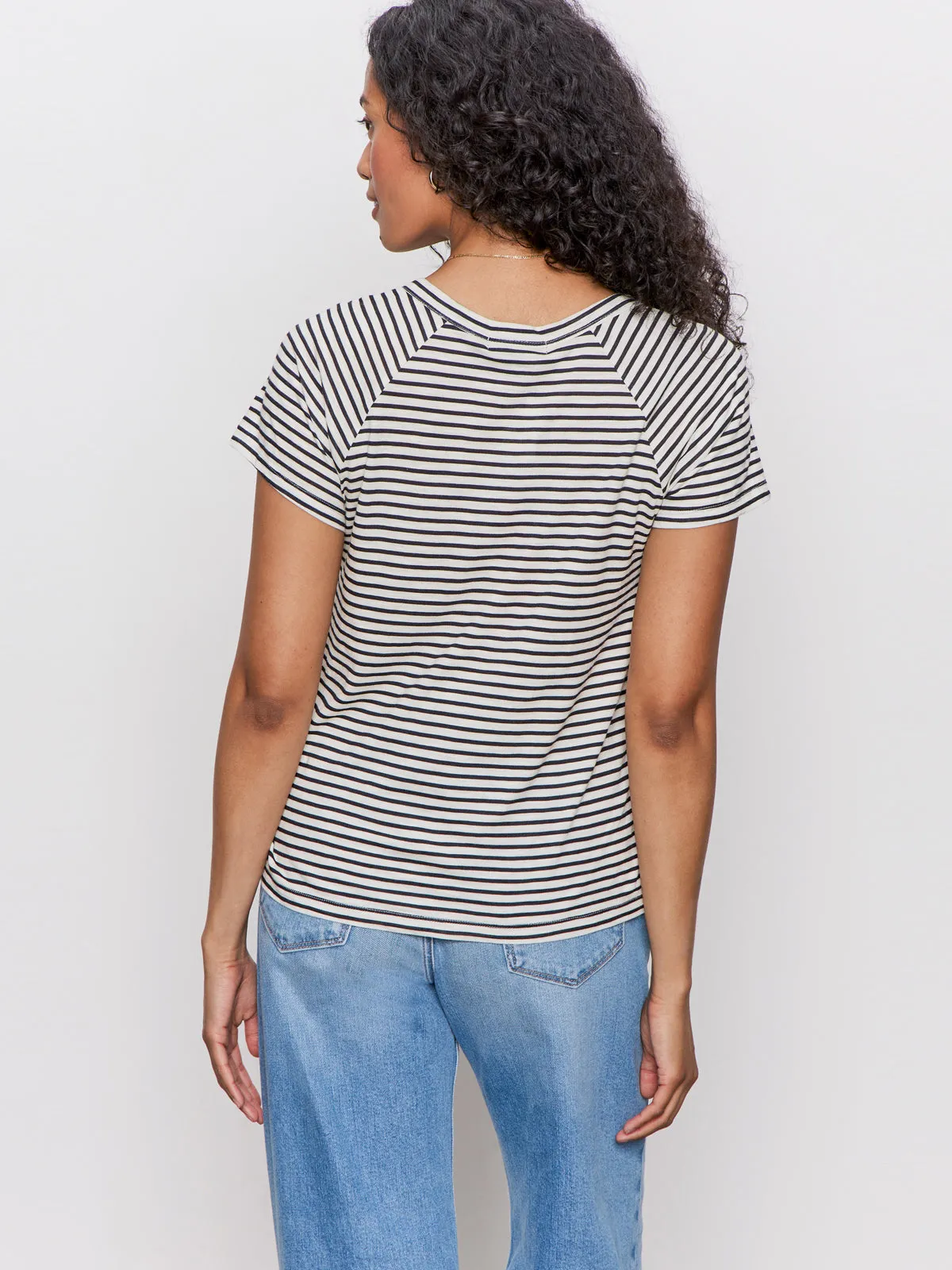 Notch Neck Tee Light Oat/Black Stripe