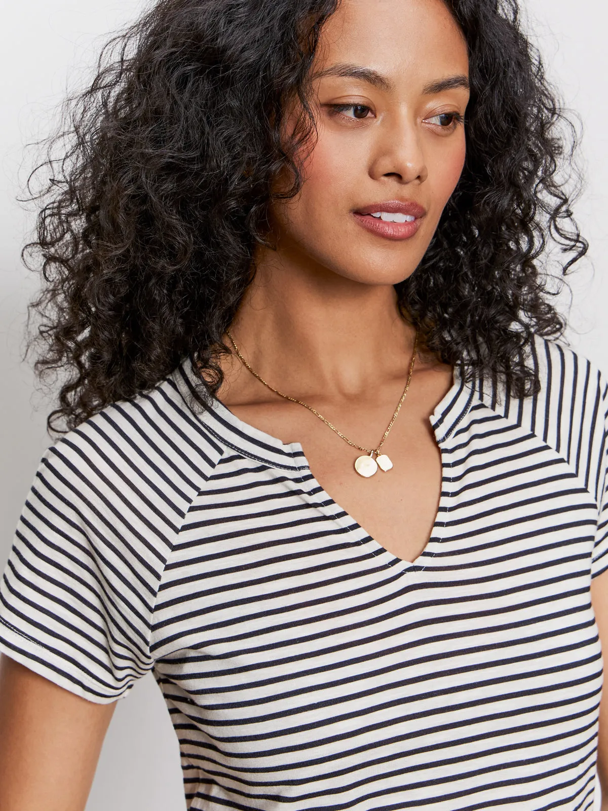 Notch Neck Tee Light Oat/Black Stripe