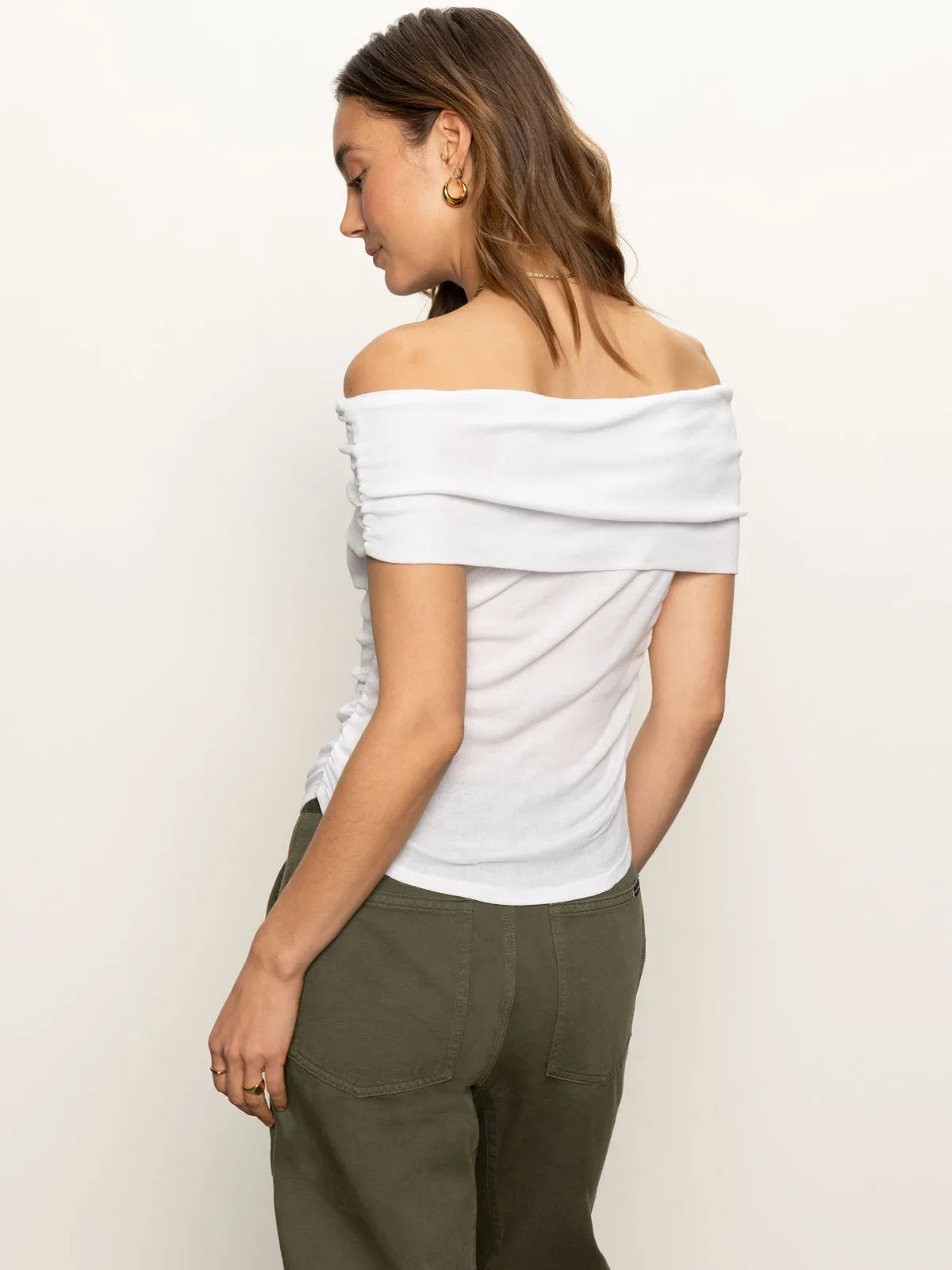 Off Shoulder Rib Tee White