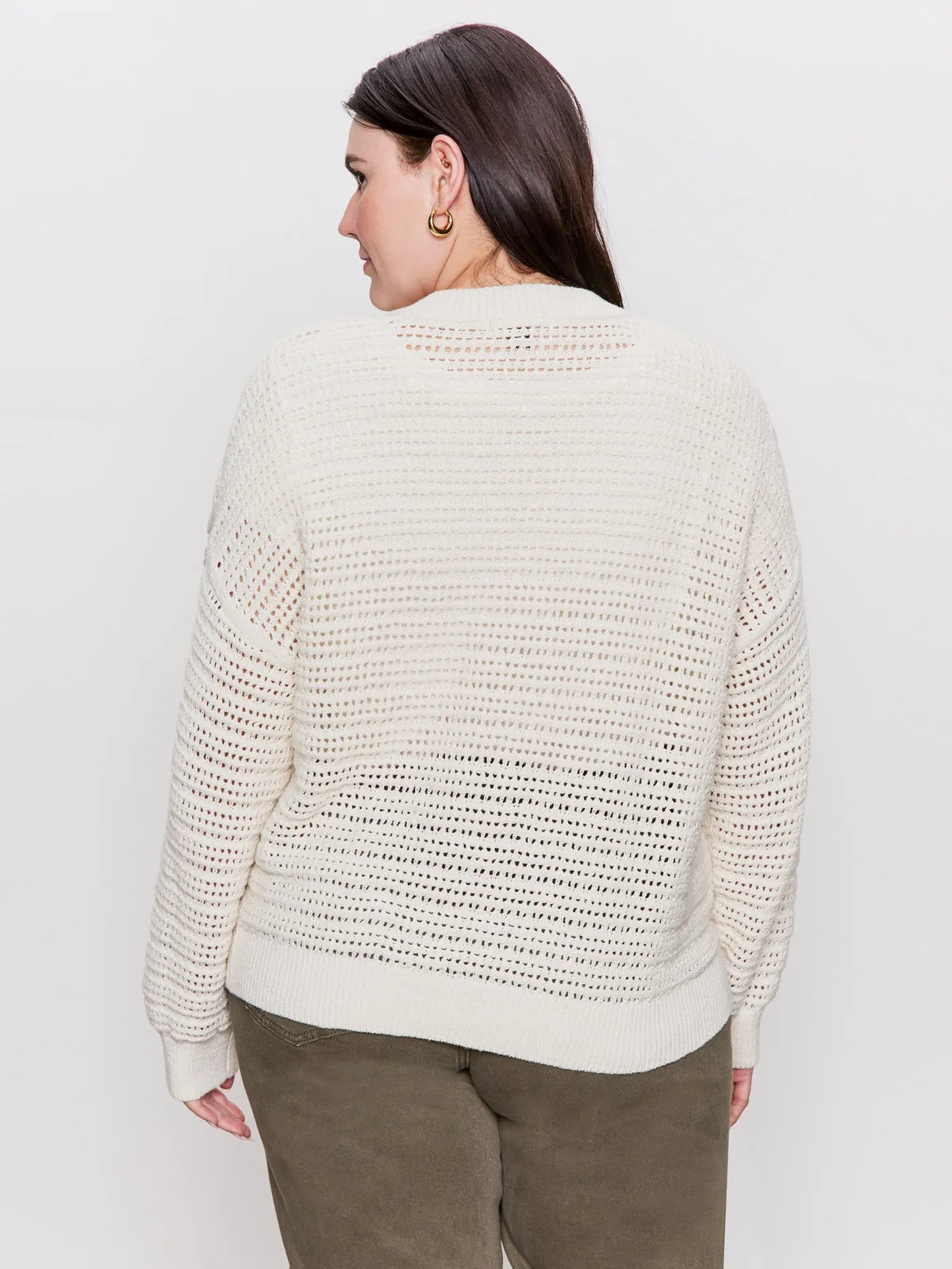 Open Knit Bomber Jacket Chalk Extended Sizing