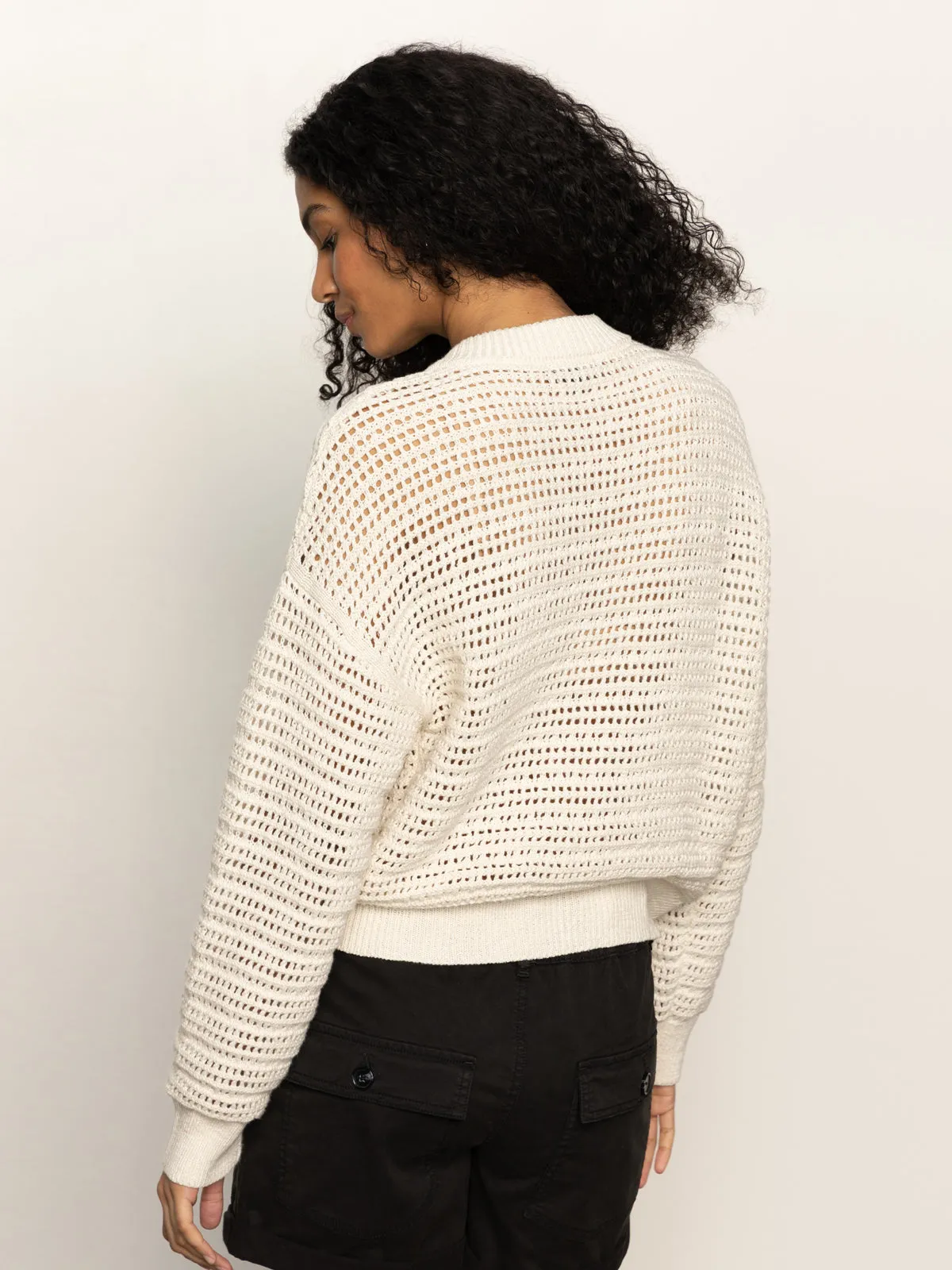 Open Knit Bomber Jacket Chalk