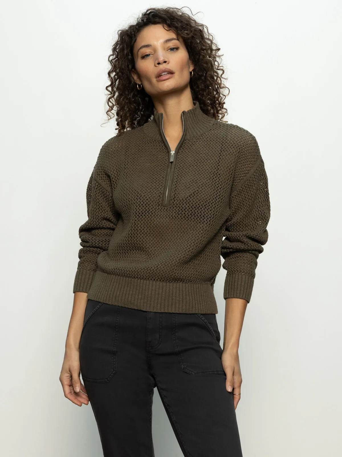 Open Knit Half-Zip Sweater Kalamata