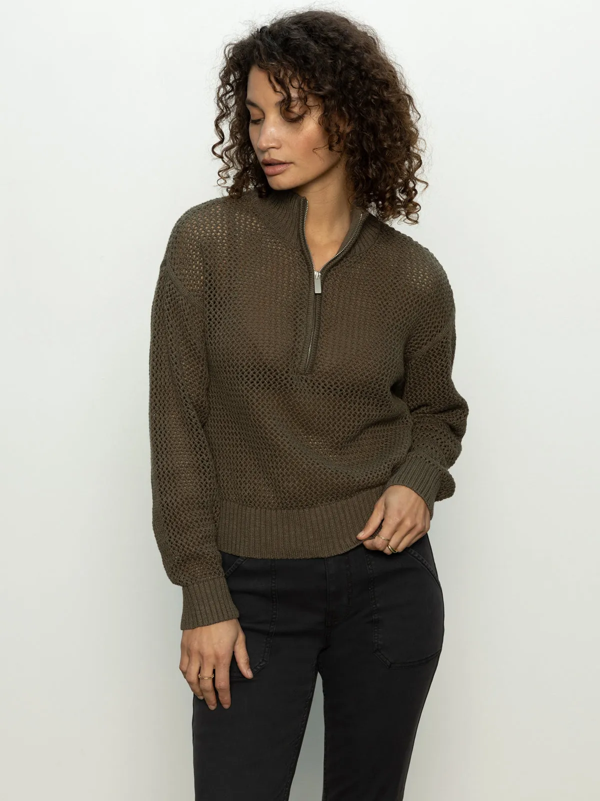 Open Knit Half-Zip Sweater Kalamata