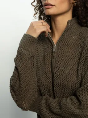 Open Knit Half-Zip Sweater Kalamata